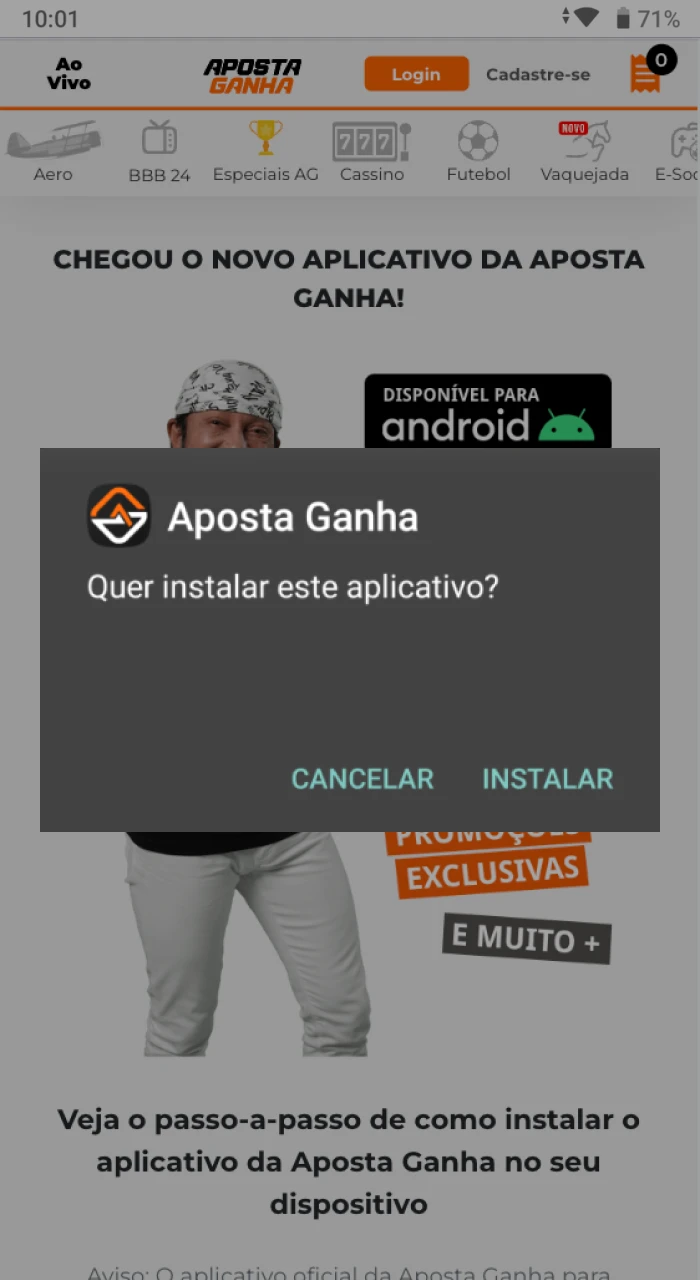 O que fazer depois de baixar o arquivo do aplicativo do cassino online Aposta Ganha para o meu telefone Android.