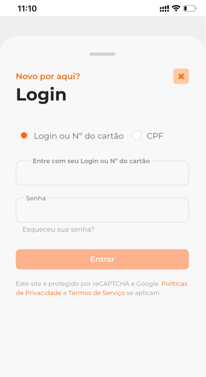 Formulário de autorização de casino online Aposta Ganha no telefone iOS.