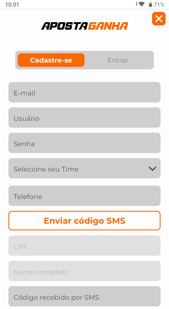 Como é o formulário de registro no site do cassino online Aposta Ganha.