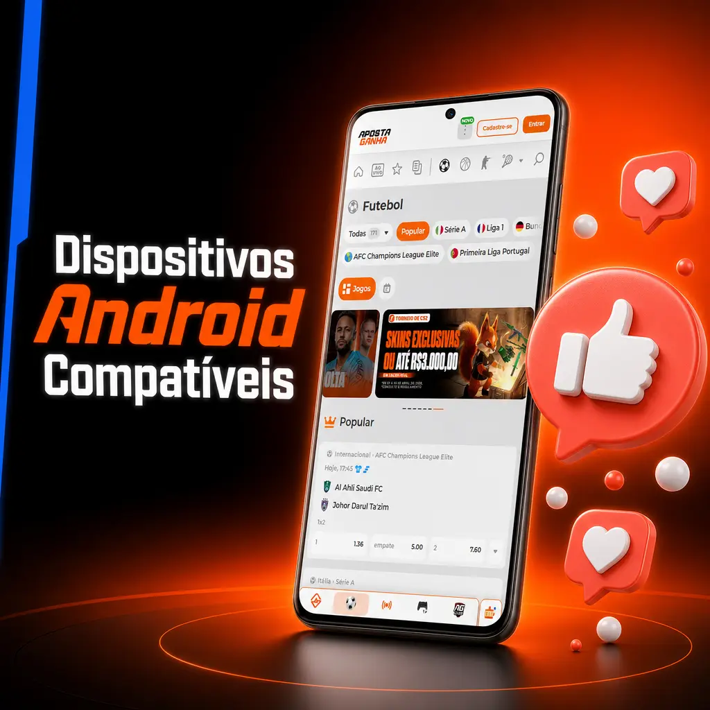 Dispositivos Android compatíveis com o app Aposta Ganha, incluindo Samsung, Motorola, Xiaomi e outros modelos populares