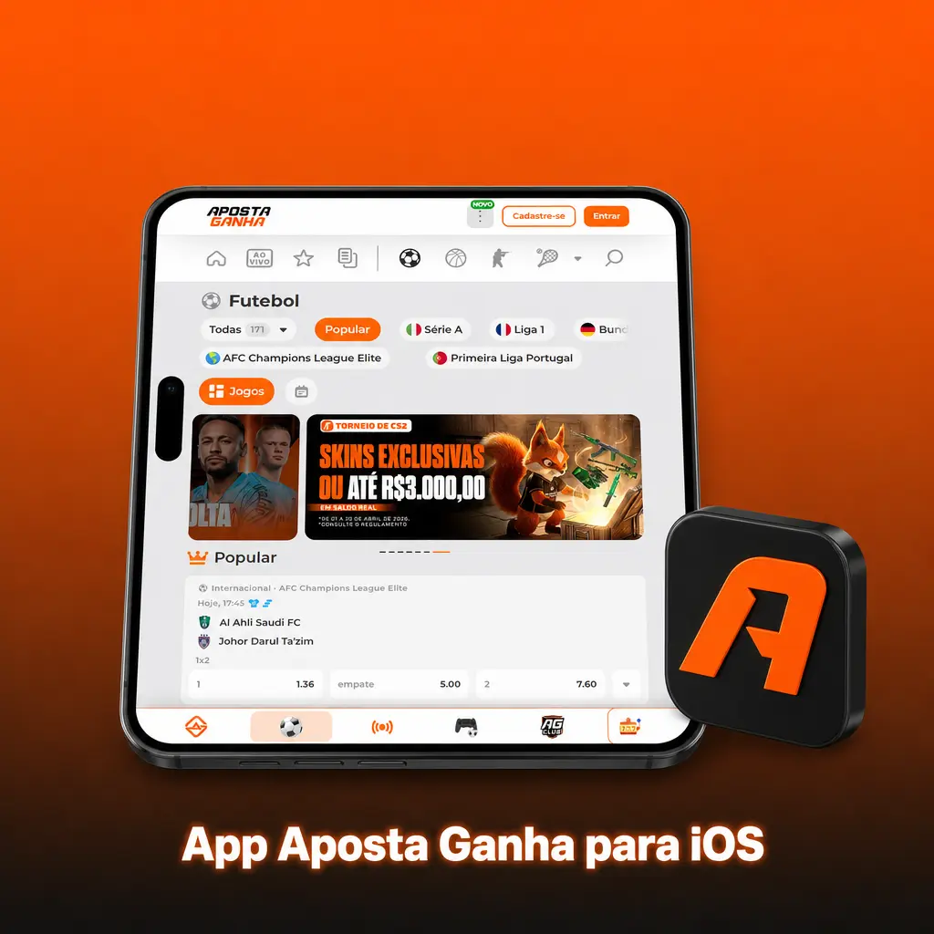 Aplicativo Aposta Ganha para iOS disponível na App Store para iPhone e iPad com iOS 13.0 ou superior