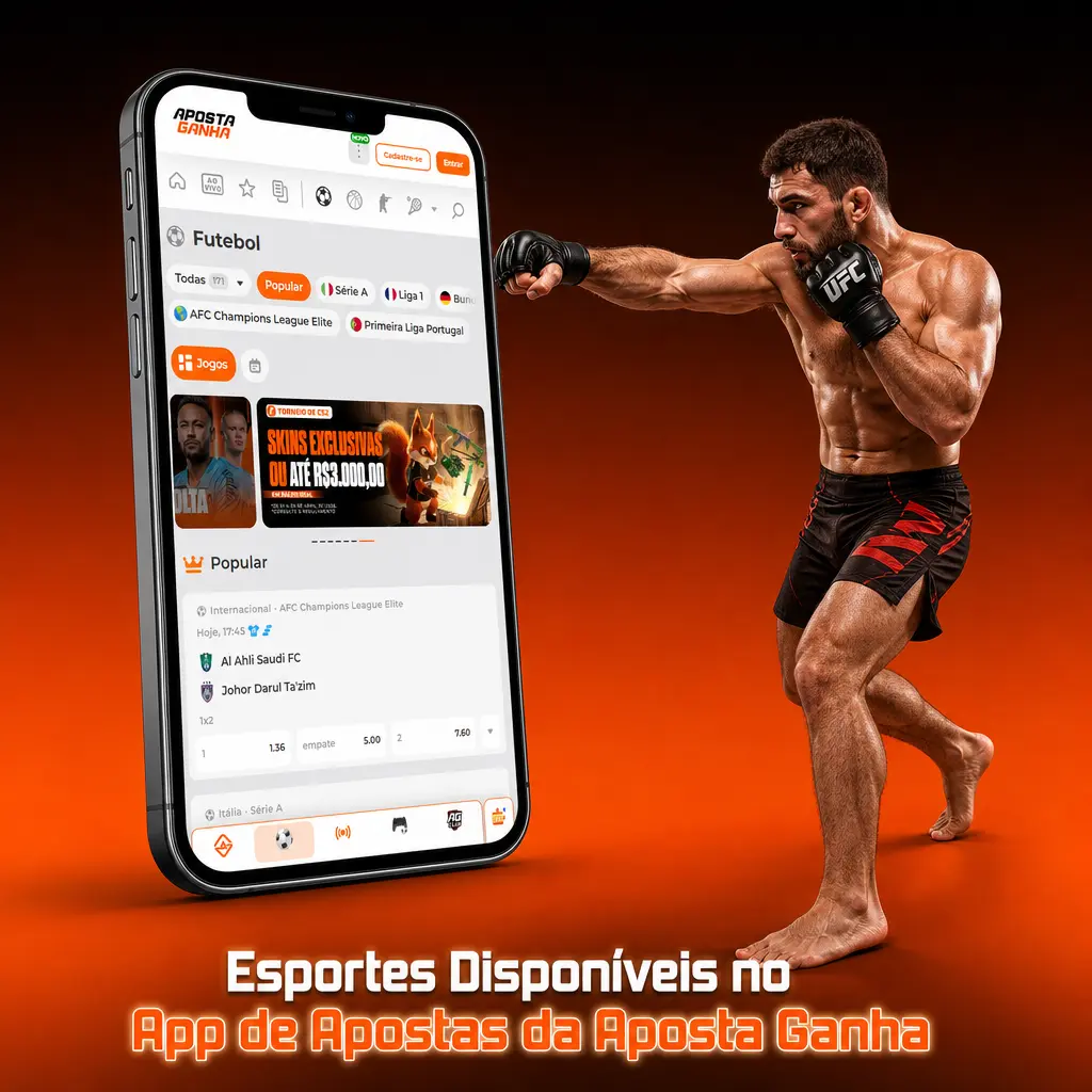 Aplicativo Aposta Ganha com esportes disponíveis: futebol, basquete, tênis, MMA, F1, NFL e eSports